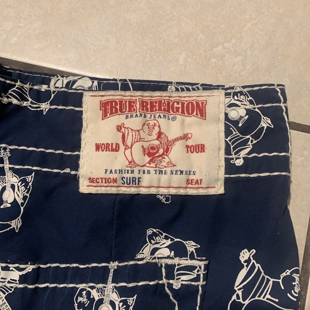 True Religion Men's 36 Blue Buddha Graphic Swimwear Board Shorts Trunks - Picture 3 of 4